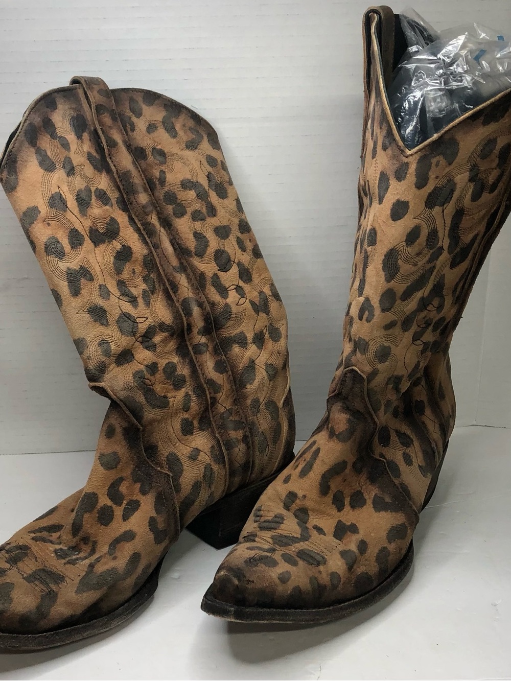 Cavenders Leopard Print Women's Heeled Cowboy Boots - Brown 10b
